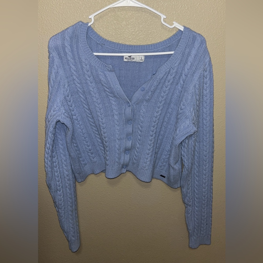 Hollister Pastel Blue Cropped Cable Cardigan